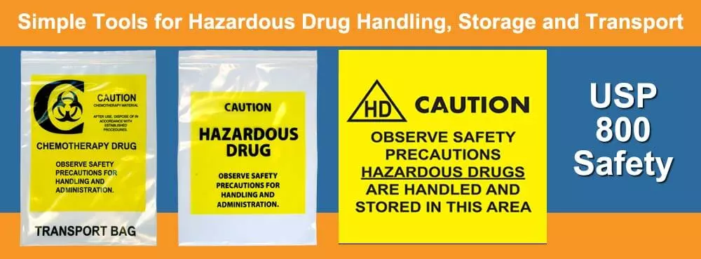 Transport bags and signage for hazardous drug handling, storage and transport banner | Maxpert Medical