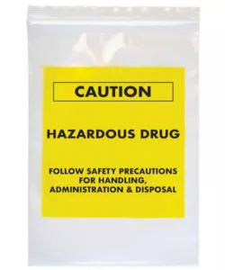 Caution hazardous drug transport bag with blank bright yellow label | Maxpert Medical