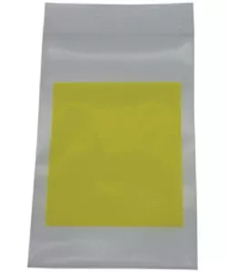 White hazardous drug disposal 3 by 5 zip bag with blank bright yellow label | Maxpert Medical