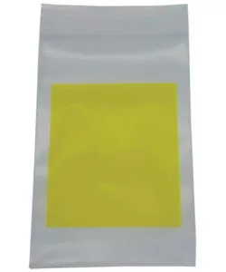 White hazardous drug disposal 4 by 6 zip bag with blank bright yellow label | Maxpert Medical