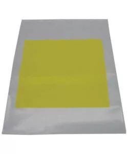 White hazardous drug disposal 9 by 12 zip bag with blank bright yellow label | Maxpert Medical