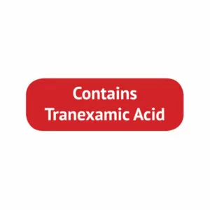 Bright red Contains Tranexamic Acid label | Maxpert Medical